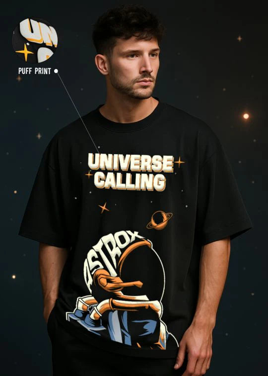 Universe Calling Premium Black Oversized T-shirt For Men