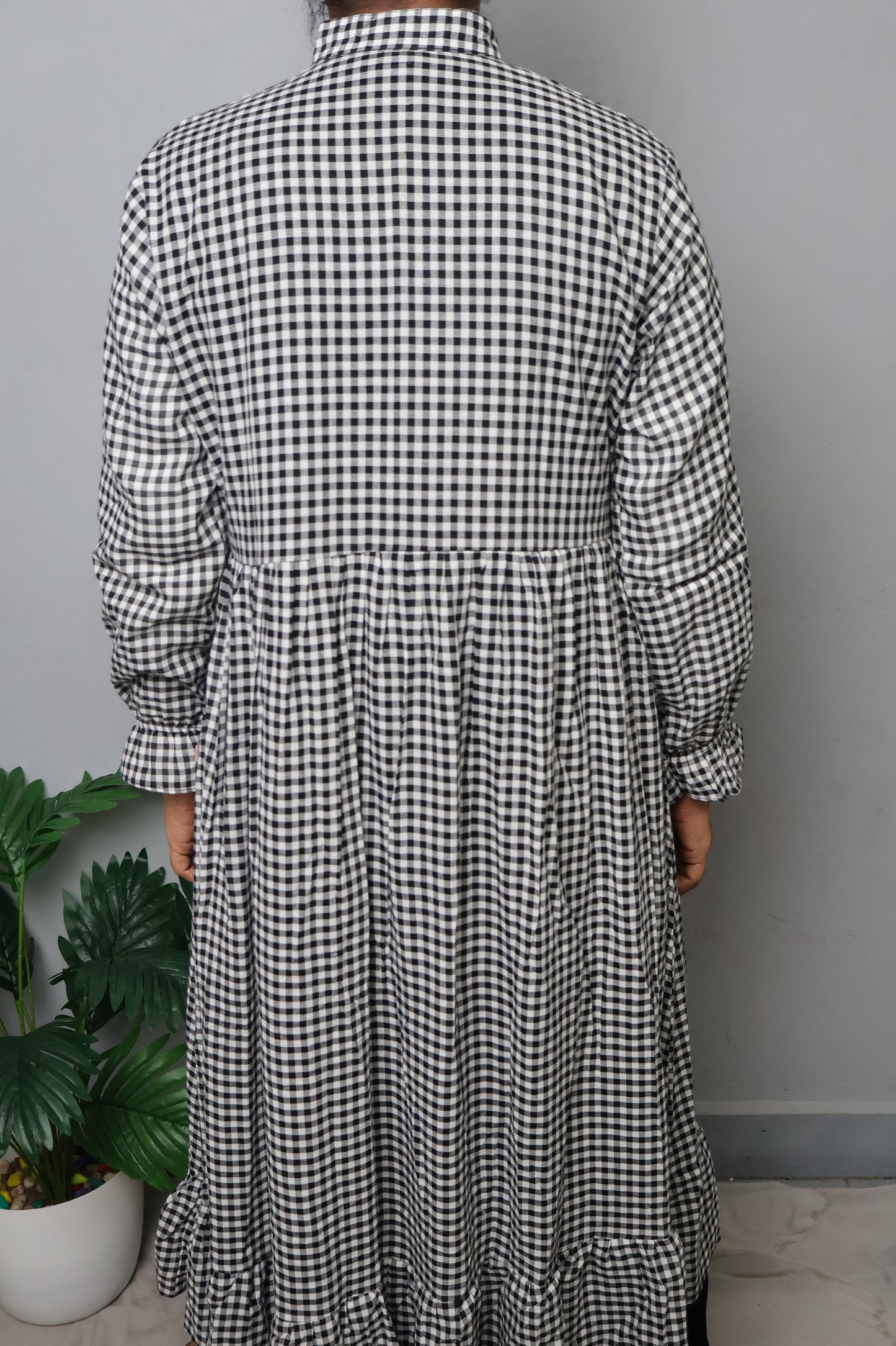Classic Black & White Gingham Long Dress