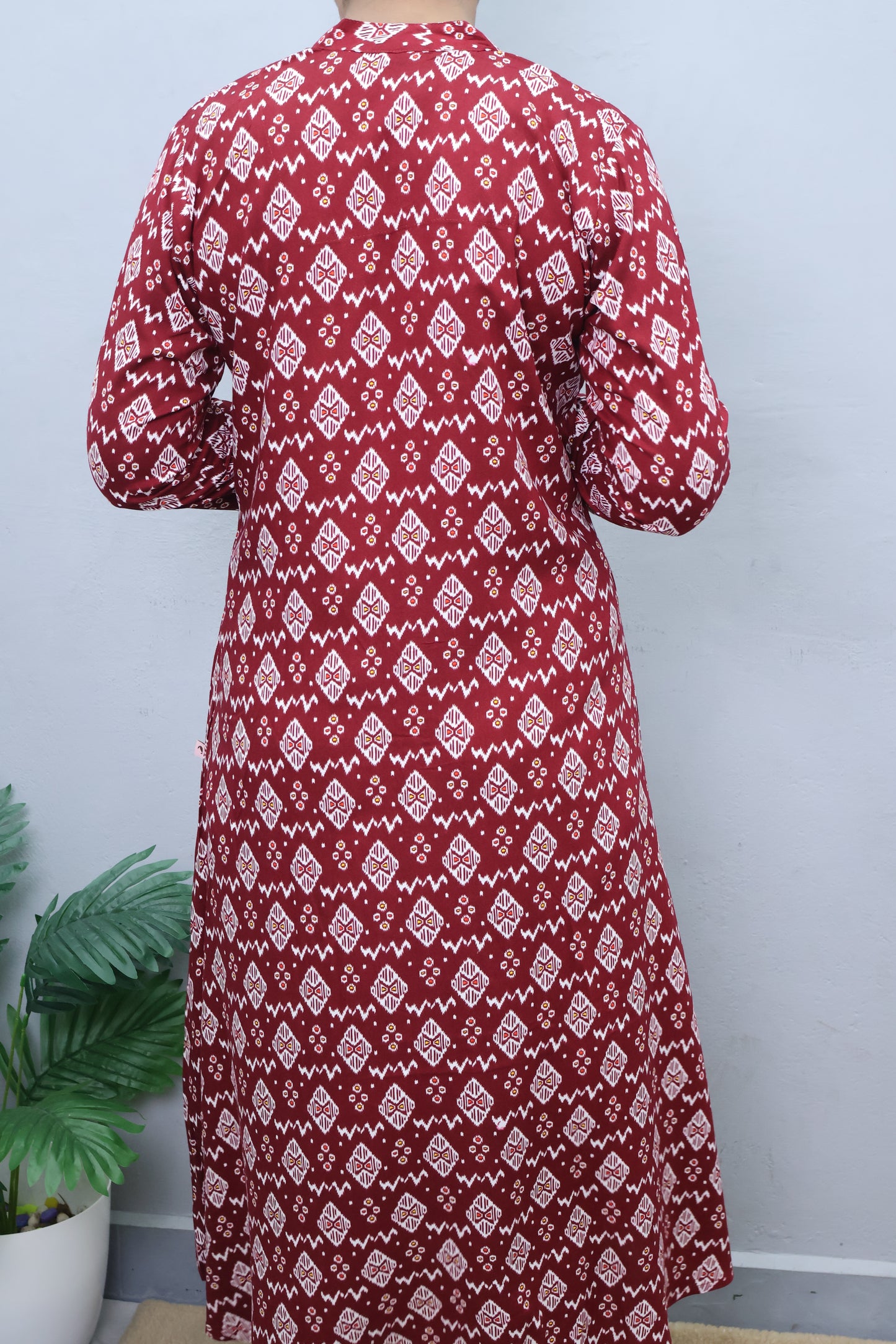 Maroon Ikat Printed Dress