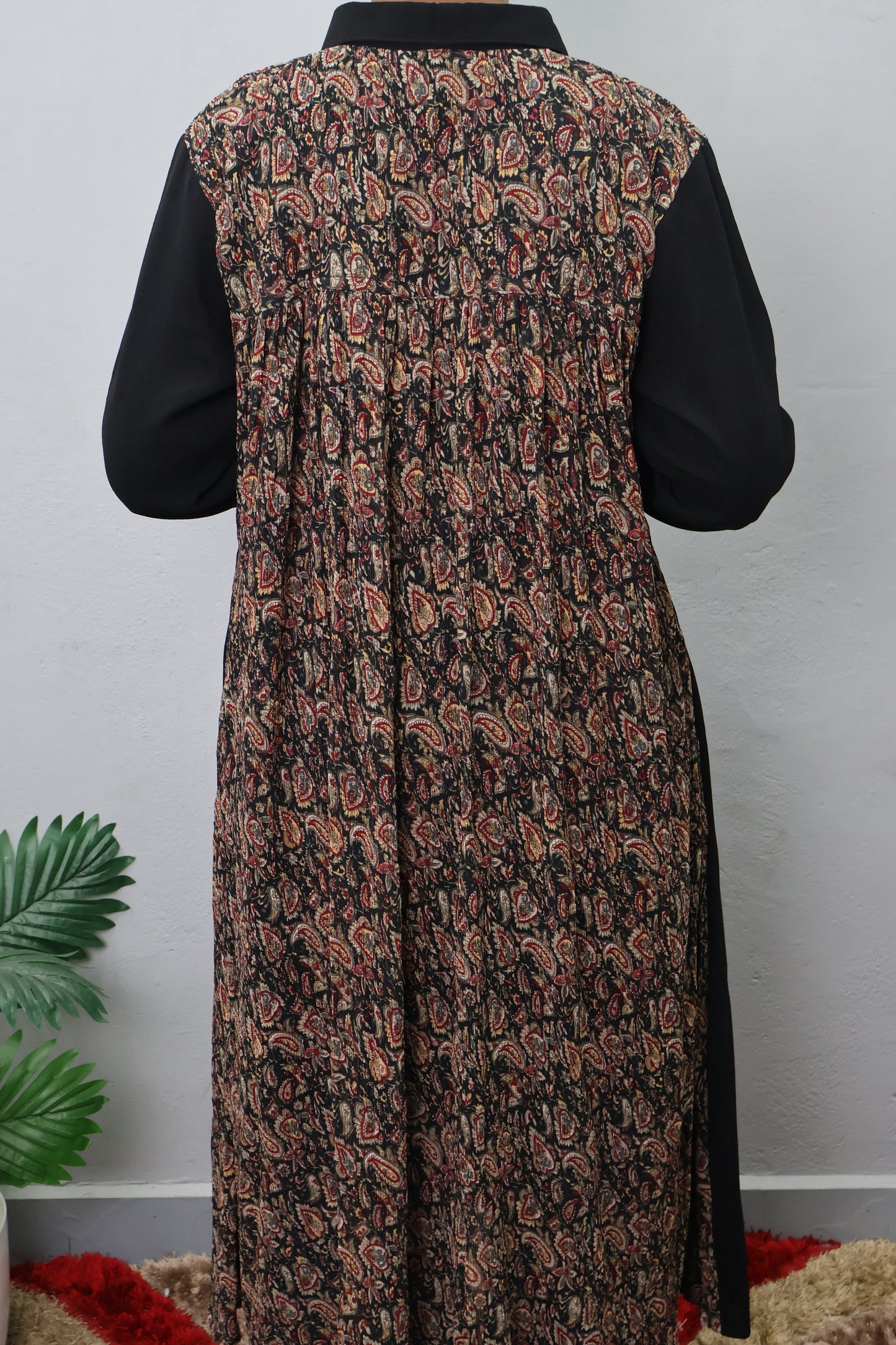 Noir Charm Printed Yoke Dress