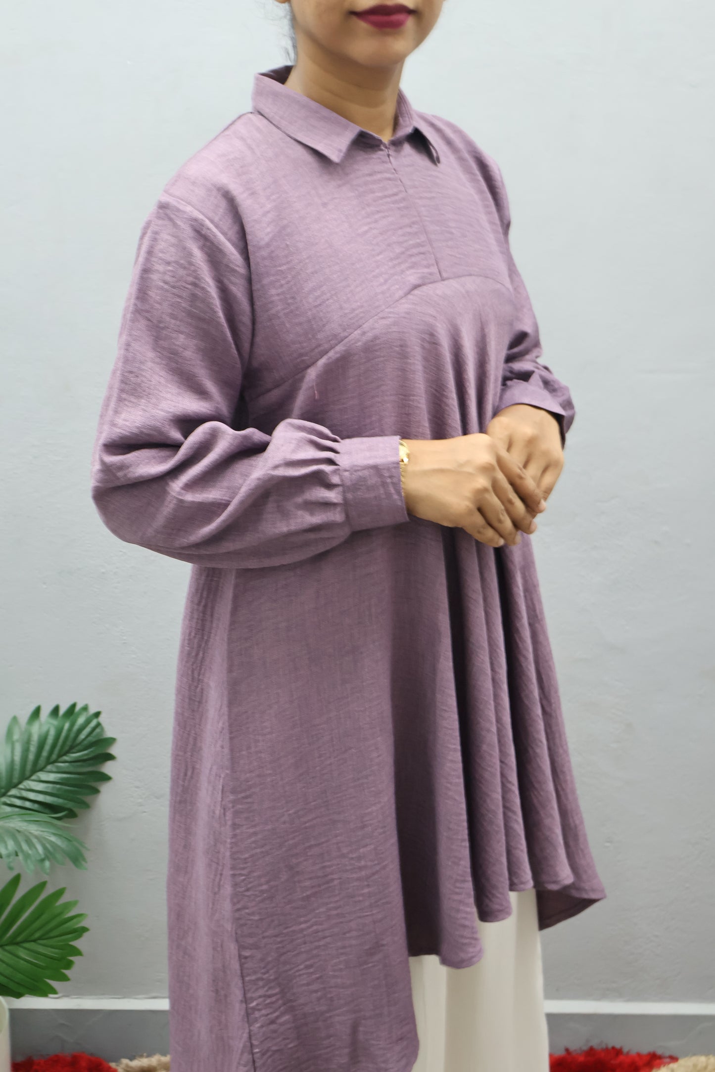 Black High-Low Tunic with White Wringle Palazzo Imported