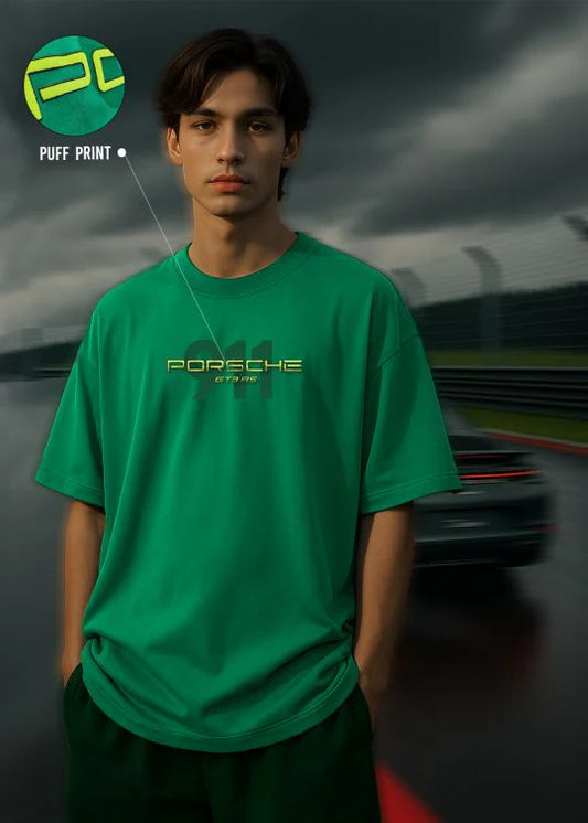 Porsche 911 Premium Emerald Green Oversized T-shirt For Men