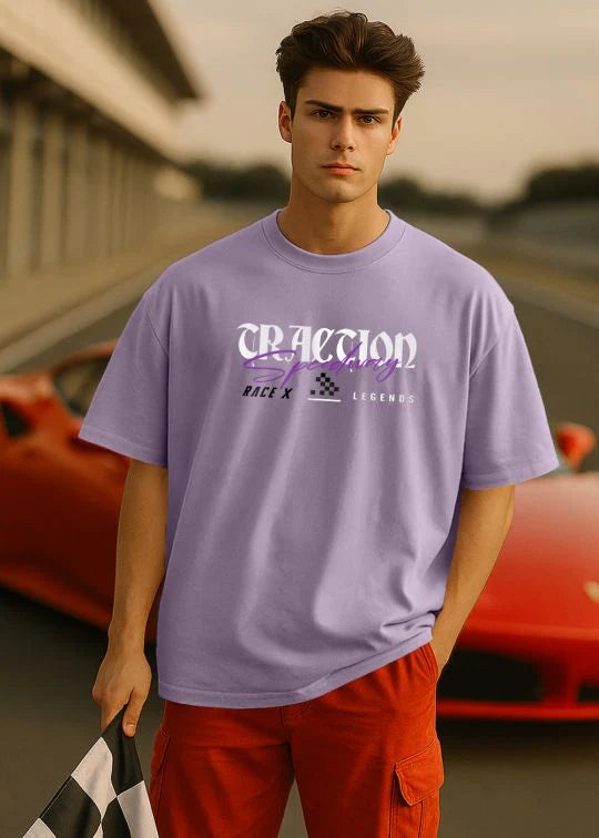 Traction Speedway Premium Lilac Oversized T-shirt For Men