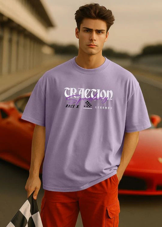Traction Speedway Premium Lilac Oversized T-shirt For Men