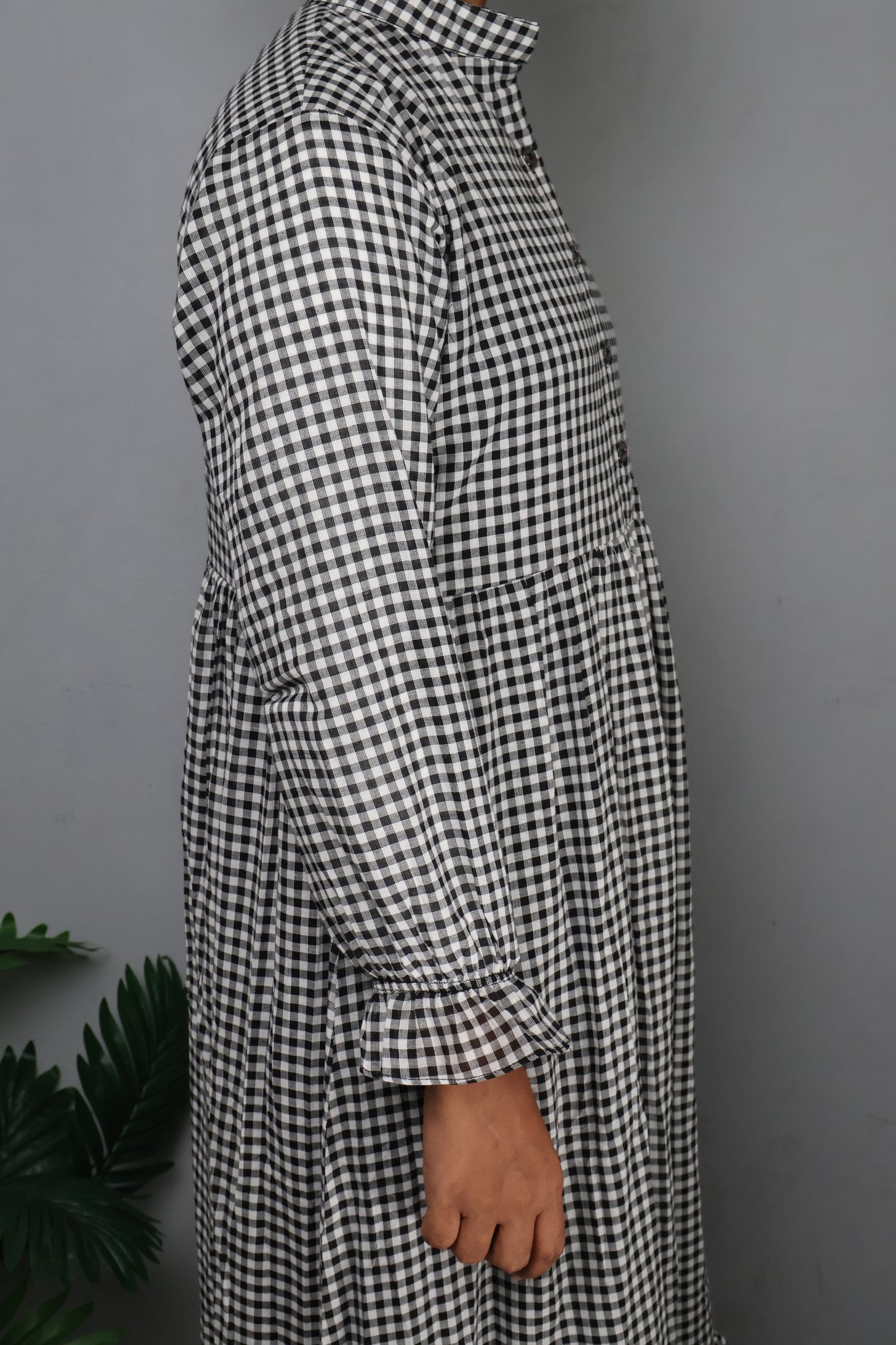 Classic Black & White Gingham Long Dress