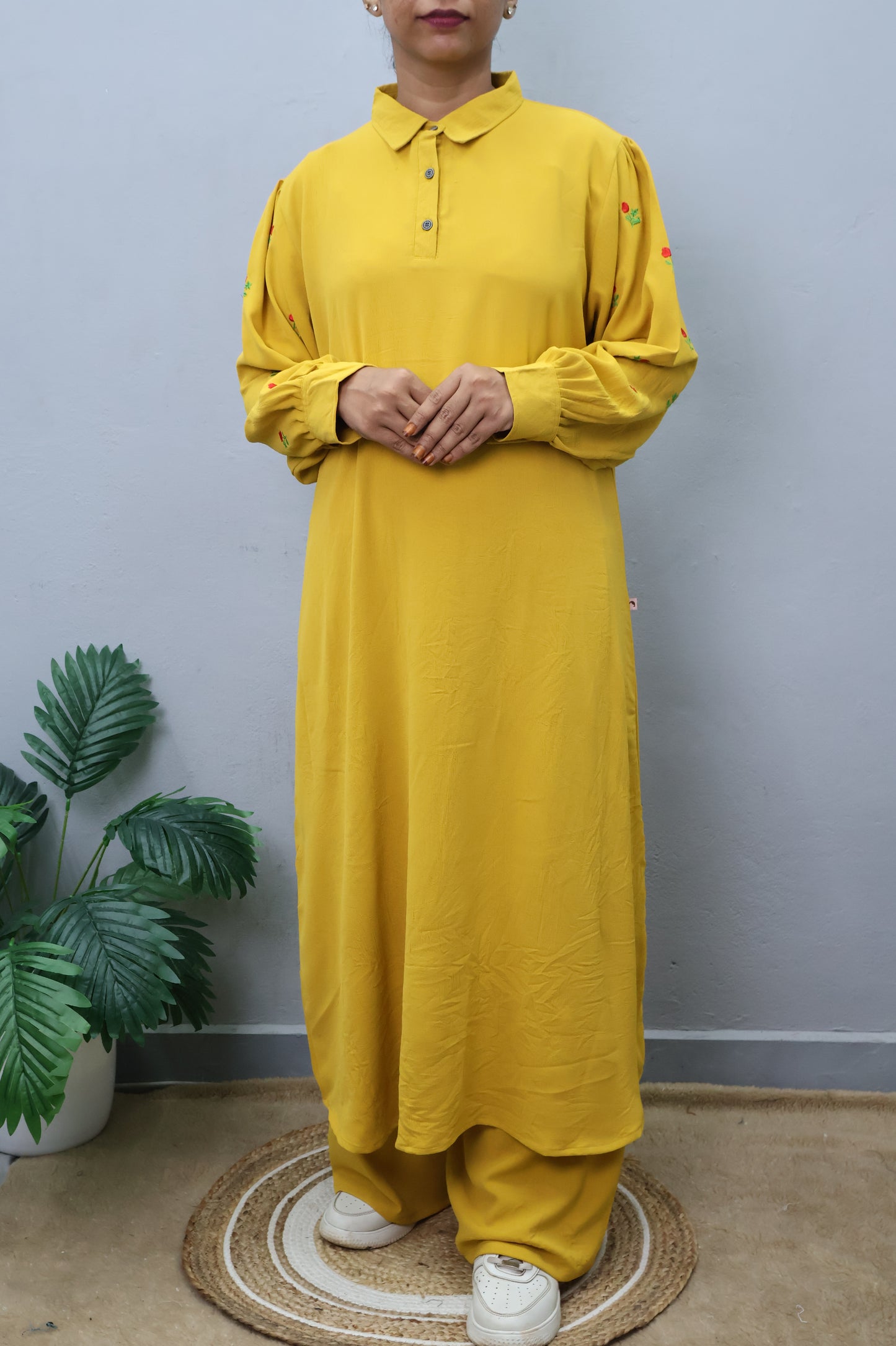A-Line Kurta Set with Balloon Sleeves