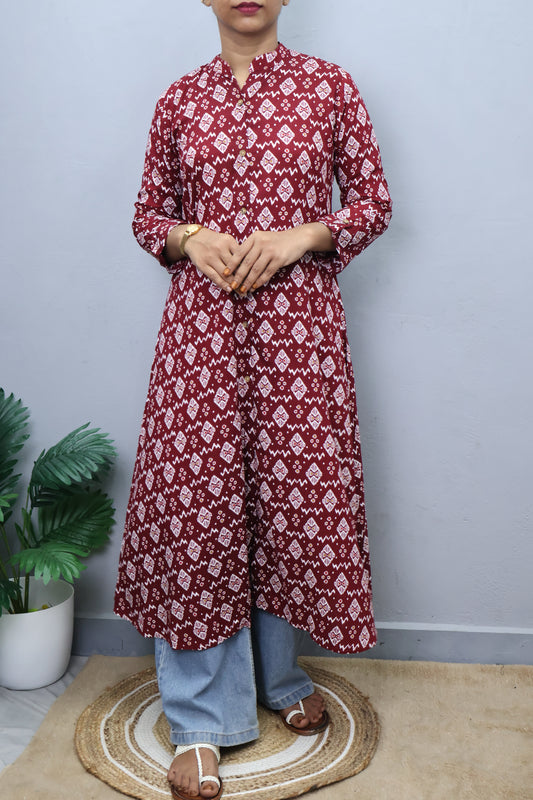 Maroon Ikat Printed Dress