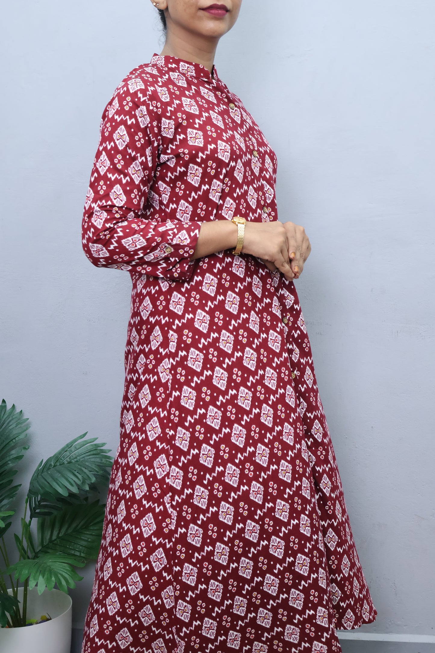 Maroon Ikat Printed Dress