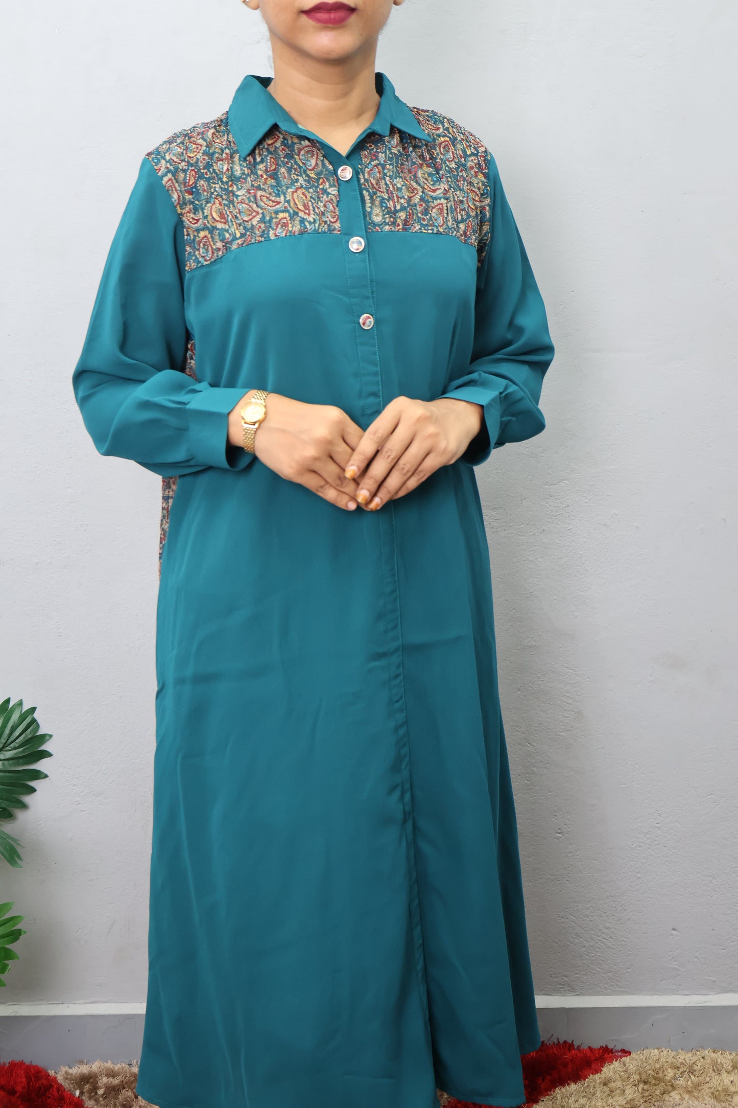 Noir Charm Printed Yoke Dress