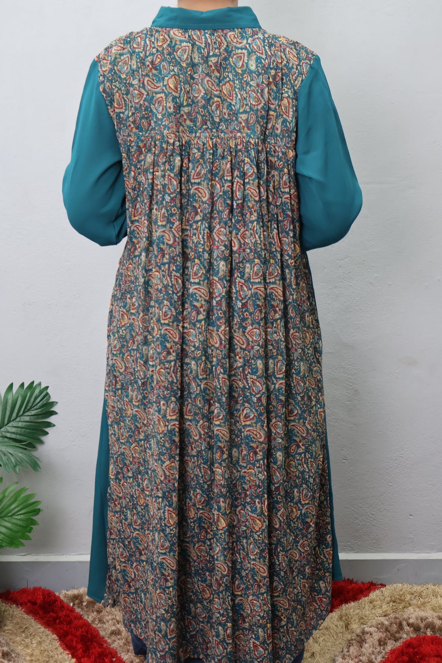 Noir Charm Printed Yoke Dress