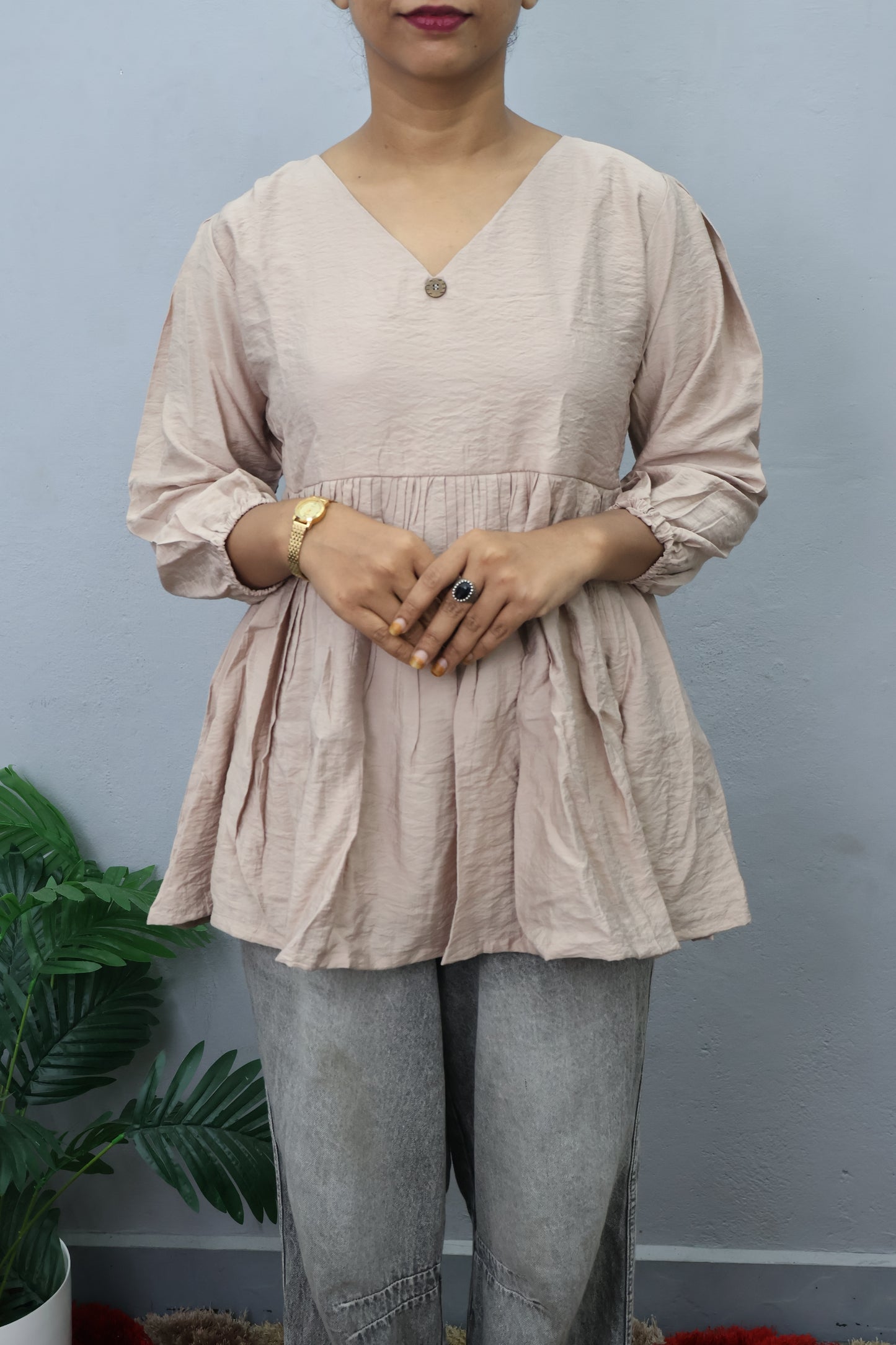 Mint Mist Gathered Peplum Top