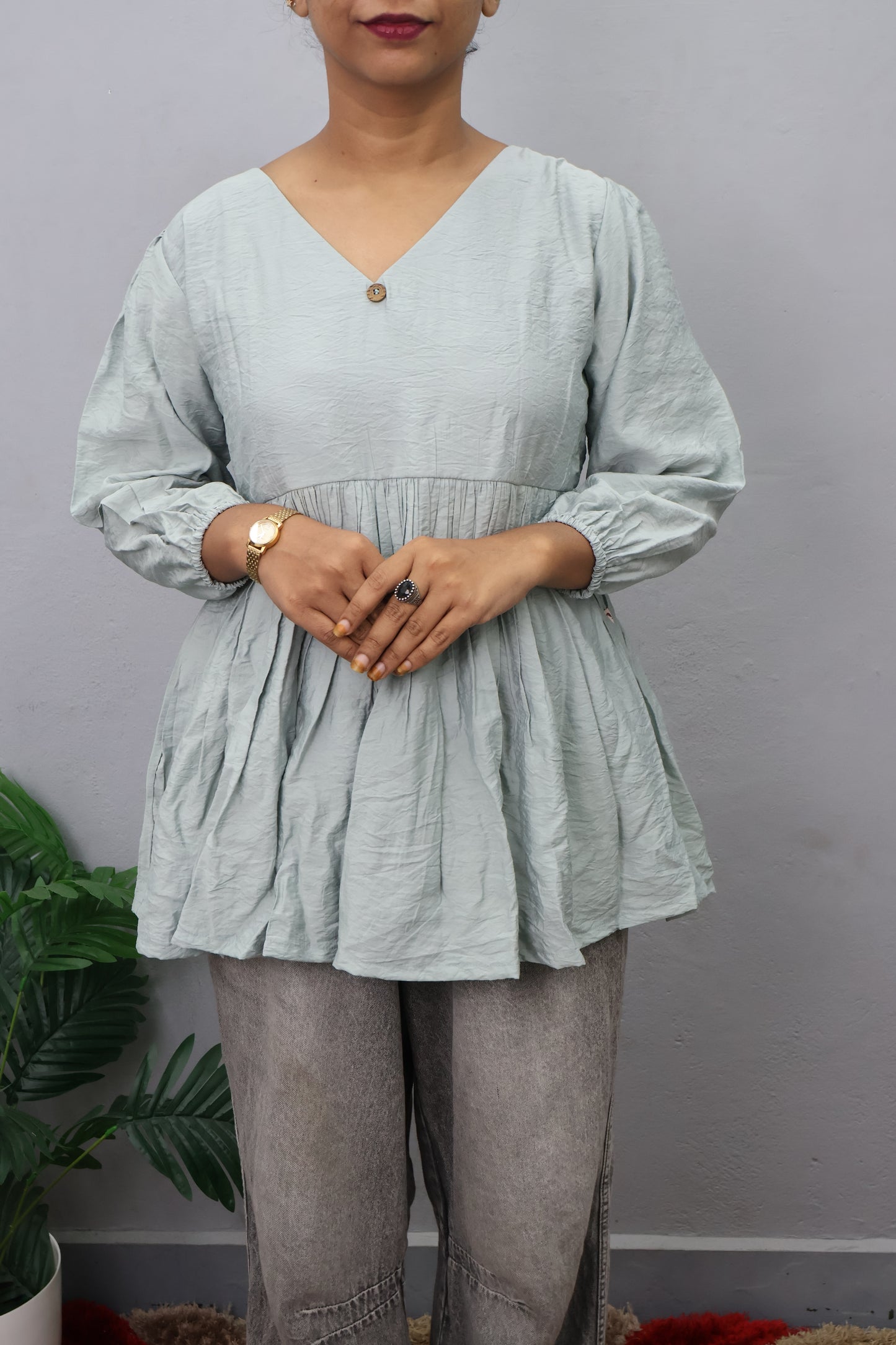 Mint Mist Gathered Peplum Top