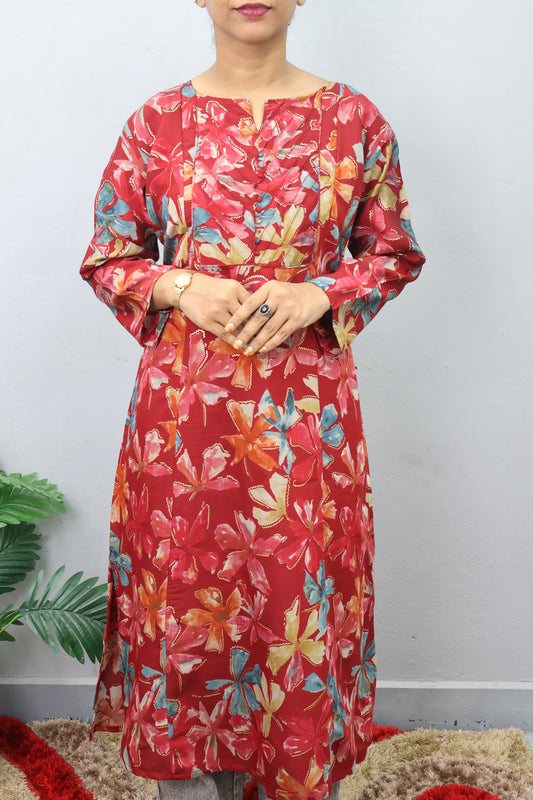 Crimson Bloom Printed Kurta