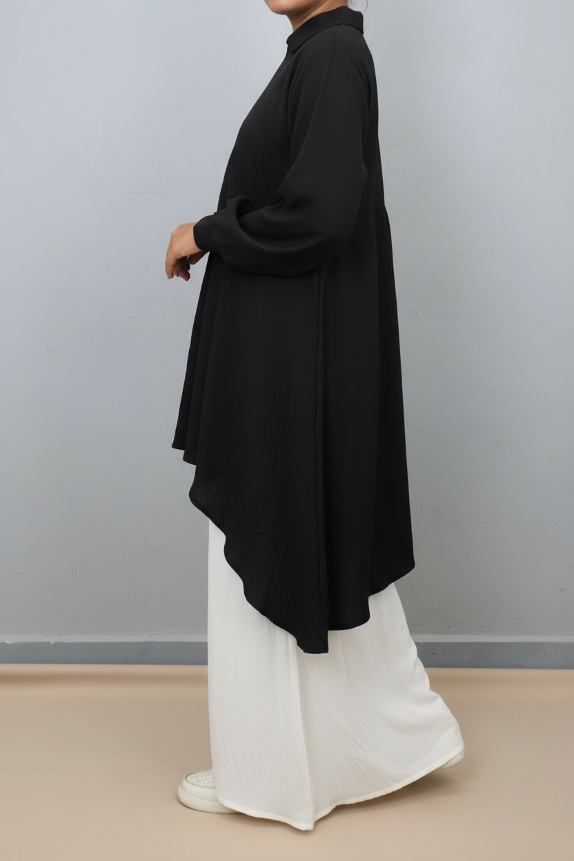 Black High-Low Tunic with White Wringle Palazzo Imported