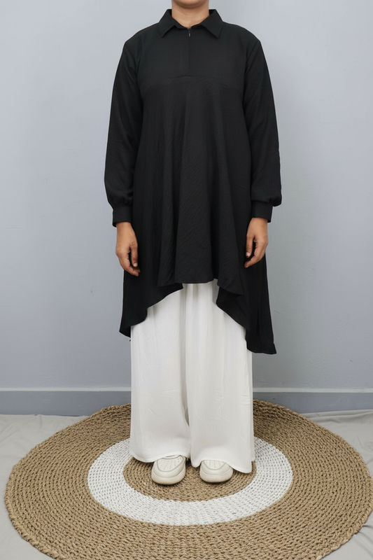 Black High-Low Tunic with White Wringle Palazzo Imported